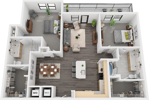 Floor plan for 2 beds, 2 baths, 1518 sqft